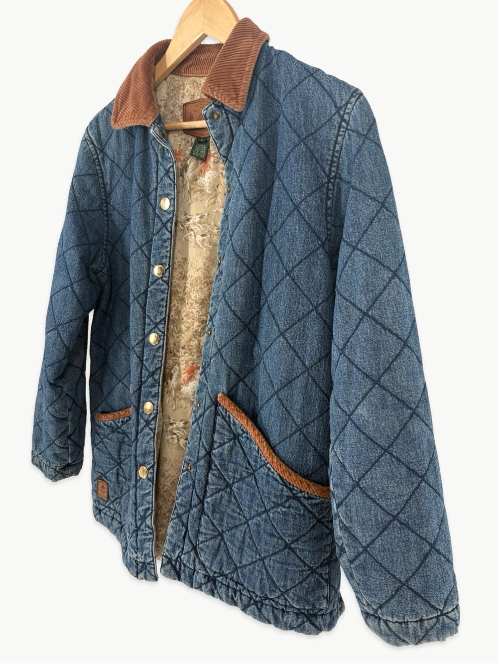 Vintage LRL Ralph Lauren Quilted Denim Chore Barn Jacket Size Small 90s Corduroy - Picture 12 of 16